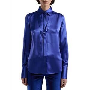 NEW BARBARA BUI silk satin lavallière shirt in royal blue
